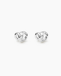 Pair of silver earrings on a white background