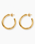 Gold hoop earrings on a white background