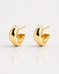 Gold hoop earrings on a light gray background