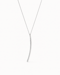 Silver curved pendant necklace on a white background