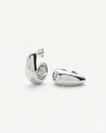 Pair of silver hoop earrings on a white background