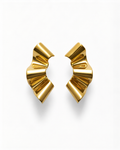 Gold earrings with a fan-like design on a white background