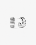Silver hoop earrings on a white background