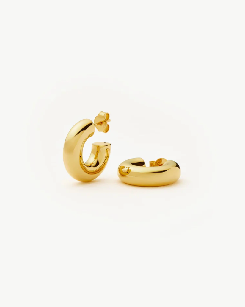 Pair of gold hoop earrings on a white background