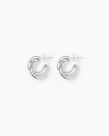 Pair of silver hoop earrings on a white background